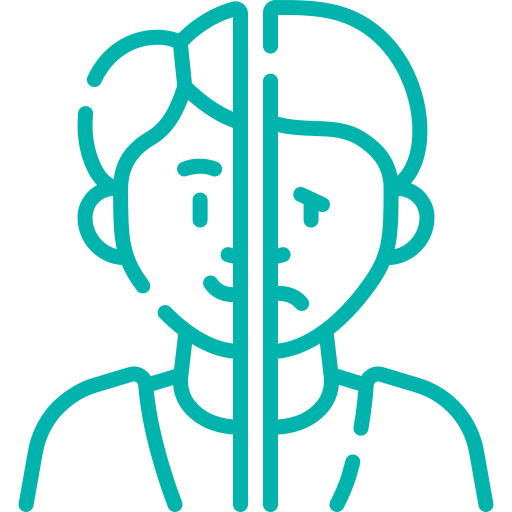 a blue line drawing of a person split in half