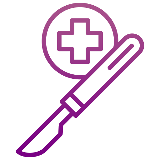 a purple outline of a scalpel and a cross